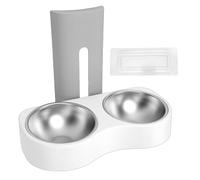 HEEPDD Wall Mounted Pet Feeding Bowl, Stainless Steel Adjustable Height Anti Tip Design with Integrated Food and Water Separation, for Small Medium Dogs Cats (Grey White)
