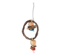 HEEPDD Wooden Bird Swing Perch Cage Hanging Swing Toy with Natural Wood Corn Cob Bark for Cockatiels Conures Chewing Biting Climbing (Small 26x5cm)