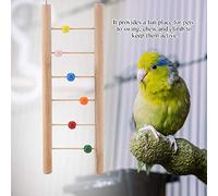 HEEPDD Wooden Ladder Toy for Bird Exercise with Swing Perch Bells and Beads Chews Beaks Strengthens Feet Muscles Easy Hook Hanging for Parakeets Cockatiels Cages 12 Inch (bead)