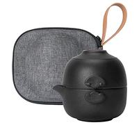 HEER Chinese Travel Gaiwan Tea Set for One, Ceramic Small Kungfu Teapot with Teacup for Adults, Black Japanese Style Tea Accessories Birthday Gift for Tea Lovers.