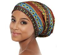 Heerf Sleep Cap Satin Bonnet Extra Large African Print Hair Wrap for Curly Hair, Locs Black Women, Bronze, One Size