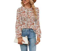 Heersan Women‘s Floral Print Blouse with Puff Sleeves - Long Sleeve Loose Fit Tunic Top, Cotton Blend Casual Shirt for Women UK