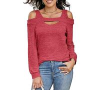 Heersan Womens Blouses Long Sleeve Tops U Neck T Shirts Off The Shoulder Tops for Women UK Ladies Tunic Basic Shirts Red