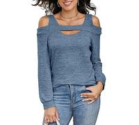 Heersan Womens Blouses Long Sleeve Tops U Neck T Shirts Off The Shoulder Tops for Women UK Ladies Tunic Basic Shirts