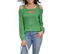 Heersan Womens Blouses Long Sleeve Tops U Neck T Shirts Off The Shoulder Tops for Women UK Ladies Tunic Basic Shirts Green