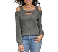 Heersan Womens Blouses Long Sleeve Tops U Neck T Shirts Off The Shoulder Tops for Women UK Ladies Tunic Basic Shirts Darkgray