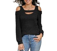 Heersan Womens Blouses Long Sleeve Tops U Neck T Shirts Off The Shoulder Tops for Women UK Ladies Tunic Basic Shirts Black