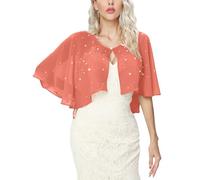 Heersan Women's Bolero Shrug Summer Chiffon Pearl Cropped Cardigans Tops UK Shawl Going Out Tops Thin Bolero Cardigans UK Coral
