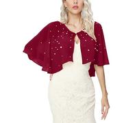 Heersan Women's Bolero Shrug Summer Chiffon Pearl Cropped Cardigans Tops UK Shawl Going Out Tops Thin Bolero Cardigans UK WineRed