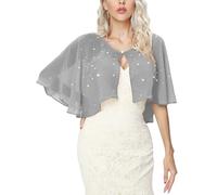 Heersan Women's Bolero Shrug Summer Chiffon Pearl Cropped Cardigans Tops UK Shawl Going Out Tops Thin Bolero Cardigans UK Grey