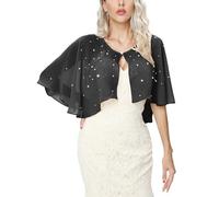 Heersan Women's Bolero Shrug Summer Chiffon Pearl Cropped Cardigans Tops UK Shawl Going Out Tops Thin Bolero Cardigans UK Black