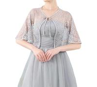 Heersan Women's Bolero Shrug Summer Lace Cardigans UK Ladies Short Sleeve Open Front Sheer Shawl Tops Thin Cropped Cardigan Jackets Evening Wedding Grey