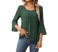 Heersan Women's Double Layer Sequin Mesh Top, 3/4 Sleeve Loose Blouse, Sparkly Tunic for Wedding, Party & Evening, Blouses for Women UK Green