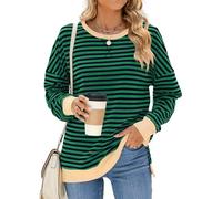 Heersan Womens Oversized Striped Color Block Sweatshirt Long Sleeve Casual Lovely Stylish Round Neck Tops Y2k