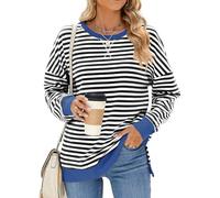 Heersan Womens Oversized Striped Color Block Sweatshirt Long Sleeve Casual Lovely Stylish Round Neck Tops Y2k Blackwhite