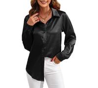 Heersan Women's Satin Blouse V Neck Tops Long Sleeve Button Down Shirts | Classic T Shirt, Spring Clothing, Autumn Ladies Daily Outfits, Ladies Elegant Work Blouse, Fashion Tunic for Women UK