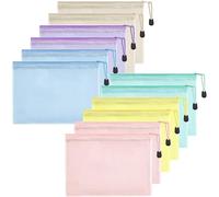 HEETA A5 Plastic Wallets,12Pack Sturdy Plastic Zip Wallets Waterproof Mesh Bags with Secure Zippers for School Office Supplies, Cosmetics Travel Storage, 6 Macaron Colors