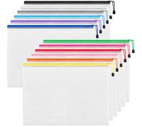 HEETA Plastic Wallets A3, 12 Pack Strong Plastic A3 Zip Wallets Waterproof with Zip Bags Secure Zippers for Office School Home Travel Storage, 12 Colors