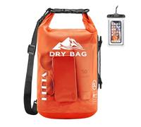 HEETA Waterproof Dry Bag for Women Men, Roll Top Lightweight Dry Storage Bag Backpack with Phone Case for Travel, Swimming, Boating, Kayaking, Camping and Beach, Transparent Orange 10L