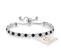 HEEYA Black Tennis Bracelets for Women, Sterling Silver Bracelet Silver Crystal Friendship Bracelets, Black Adjustable Diamond Cubic Zircona Lady Bracelet Birthday Presents for Mum