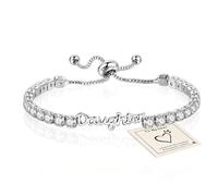 HEEYA Bracelets for Womens Sterling Silver Plated Tennis Bracelets Crystal Slider Women Bracelet Diamond Zirconia Lady Bracelet Birthday Gifts for Mum Sisters with Cards, Silver/Rose Gold