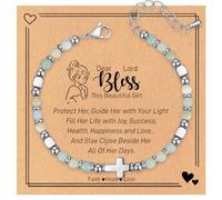 HEEYA Holy Communion Bracelets, Green Beaded Adjustable Cross Bracelets for Daughter, First Communion Religious Faith Jewellery
