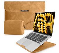 HeeYeal 15-16 Inch Laptop Sleeve Case with Stand for MacBook Pro 16" M4/M3/M2/M1 Pro/Max 2024-2019, MacBook Air 15" M4/M3/M2 2025-2023, PU Leather Sleeve Bag Cover for HP Surface Samsung Laptop-Brown