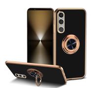 HeeYeal Case for Sony Xperia 1 VI, with Magnetic Rotation Ring Holder Stand, Luxury Electroplated Soft Silicone TPU Shockproof Anti Scratch Camera Protection Cover Case for Sony Xperia 1 VI - Black