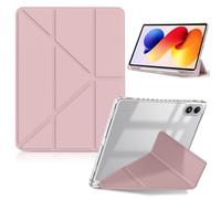 HeeYeal Case for Xiaomi Redmi Pad 2 Pro 12.1 Inch 2025/Xiaomi POCO Pad M1, transparent PC + PU Leather, Multiple Angles Viewing Positions, Auto Wake/Sleep with Pencil Holder Case - Pink