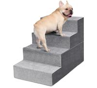 Heeyoo Dog Stairs for Small Dogs, 4-Tier Dog Stairs for Bunk Bed and Couch, High Density Foam Pet Stairs with Support Board, Non-Slip Removable Washable Cover, Grey, 18 Inch High