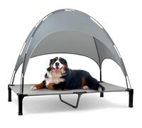 Heeyoo Elevated Dog Bed with Canopy, Portable Dog Cot with Removable Shade Tent, Outdoor Raised Pet Cot Cooling Bed for Dogs