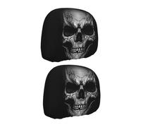 HEEZOU Easy Installation Halloween Skull Pattern Car Headrest Covers Breathable Polyester For Most SUV Seat Skull Decoration