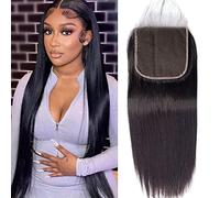 HEFABRIGHT 5x5 HD Lace Closure Human Hair Lace Closure Straight Wave Unprocessed Virgin Human Hair 150% Density Free Part Pre Plucked Hairline Natural Black 12 Inch