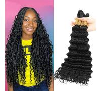 HEFABRIGHT Deep Wave Bulk Raw Human Hair Extension for Braiding Double Drawn Human Hair Extension For Braiding Micro Braiding No Weft Hair Extensions 20 Inch Natural Black 200g（50g x 4）