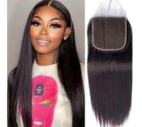 HEFABRIGHT Straight Wave Human Hair 5x5 HD Lace Closure Unprocessed Virgin 150% Density Free Part Pre Plucked Hairline With Baby Hair Natural Black 14 Inch