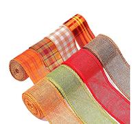 hefeilzm 8 Rolls 52 Yards Plaid Wired Ribbons Burlap Ribbon Fall Wired Edge Ribbon Fall Wired Ribbon Red Orange Nature Green Craft Ribbon for for Autumn Harvest Thanksgiving Wreath Decoration