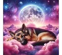 HEFEIS 5D Diamond Art Kit for Adults,Diamond Painting Kits for Beginner,Gem Art,Crystal Art Kits Round Drill for Home Wall Decor Gifts for Women, Men (Moonlit Dream Dog)