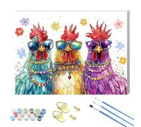 HEFEIS Adults Paint by Number Kits,Framed Painting by Numbers Kits on Canvas,Color by Numbers Adult Acrylic Watercolor Gifts for Friends Wall Decor (Chicken)