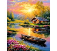 HEFEIS Diamond Painting Kit for Adults,5D Lake Diamond Art Kits for Beginner,Gem Art,Boat Crystal Kits Round Drill for Home Wall Decor Gifts,Women,Men (Lake Boat)