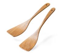 Hefild 2pcs Curved Wooden Spatula for Cooking, 12.5inch Wood Turner for Frying, Non-Scratch Wood Flat Spurtle for Pan & Wok, Acacia Wooden Cooking Utensils for Non Stick Cookware, Long Handle Scraper