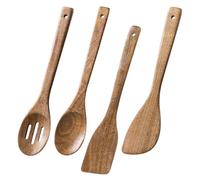 Hefild Wooden Spoons for Cooking, 4-Piece Wood Utensil Set Includes Slotted Spoon, Spoon & Wooden Spatula for Cooking - Acacia Wood Kitchen Utensil Set - 12 Inch Hardwearing Tools