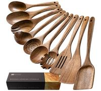 Hefild Wooden Spoons for Cooking, Nonstick Cooking Utensil Set with 10 Piece Acacia Wooden Spatulas and Spoons for Cooking, Terrific for Everyday Kitchen Tasks