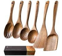 Hefild Wooden Spoons for Cooking, Nonstick Cooking Utensil Set with 6 Piece Acacia Wooden Spatulas and Spoons for Cooking, Terrific for Everyday Kitchen Tasks