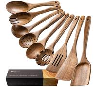 Hefild Wooden Spoons for Cooking, Nonstick Cooking Utensil Set with 9 Piece Acacia Wooden Spatulas and Spoons for Cooking, Terrific for Everyday Kitchen Tasks