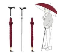HEFJIAYCIQ 2 in 1 Walking Cane Umbrella, 86~96cm Height Adjustable Portable Sticks Crutch Umbrella, Non-Slip for Night Hiking Rainy,Red,86~96cm/34~38inch