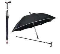 HEFJIAYCIQ 2-in-1 Walking Sticks Umbrella, 5 Level Height Adjustable Walking Cane Umbrella, Lightweight Aluminum Straight Rod Crutch Umbrella,Black,87~96cm/34~38inch