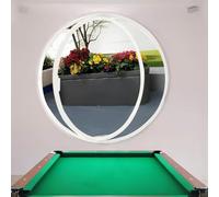 HEFJIAYCIQ 360° Rotation Around Center Round Window, Aluminium Alloy Frame Tempered Glass Window with Handles, for Bathroom, Kitchen, Living Room, Attic, Office, Cafe,White 3,40cm/15.7in