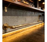 HEFJIAYCIQ Iron Tubing Bar Foot Rail Kit, Complete Undercounter Mount Hardware and Tubing, Foot Rest Railing for Home Restaurant,Gold,230cm/7.5ft