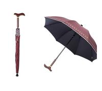 HEFJIAYCIQ Multifunction Walking Stick Umbrella, Non-Slip Lightweight Straight Rod Wooden Long Handle Design, Windproof City-Safewalking Cane Umbrella,Red,83cm/32.6inch