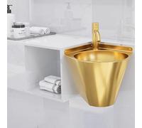 HEFJIAYCIQ Stainless Steel Corner Basin Sink, Wall Mounted Triangular Hand Basin with Faucet, Hand Washing Station for Vanity Laundry Room Kitchen,Gold 2,21x21x21cm